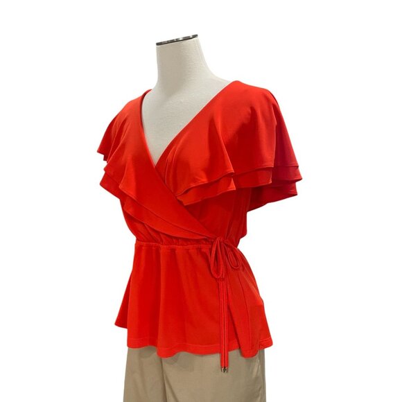Lauren Ralph Lauren Tangerine Ruffle Wrap Top Blouse PS Petite Fall Trend - Picture 7 of 10